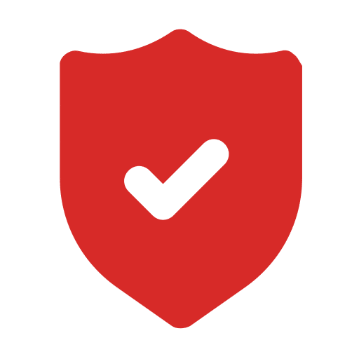 A red shield icon with a white checkmark in the center, symbolizing protection or security, much like Halo Roofing safeguards your home.