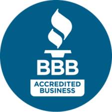 A blue circular badge featuring the white logo of the Better Business Bureau (BBB) with the text 